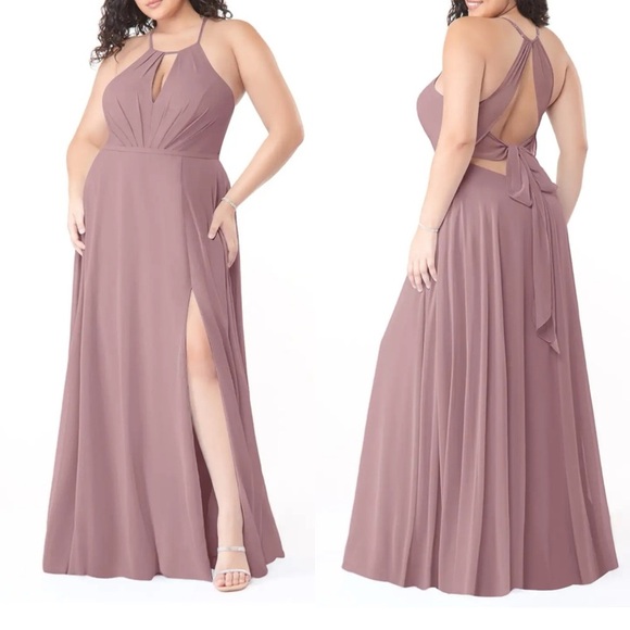 Azazie Evalleen Dusty Rose A-Line Pleated Chiffon Dress Size 12 - Picture 1 of 12